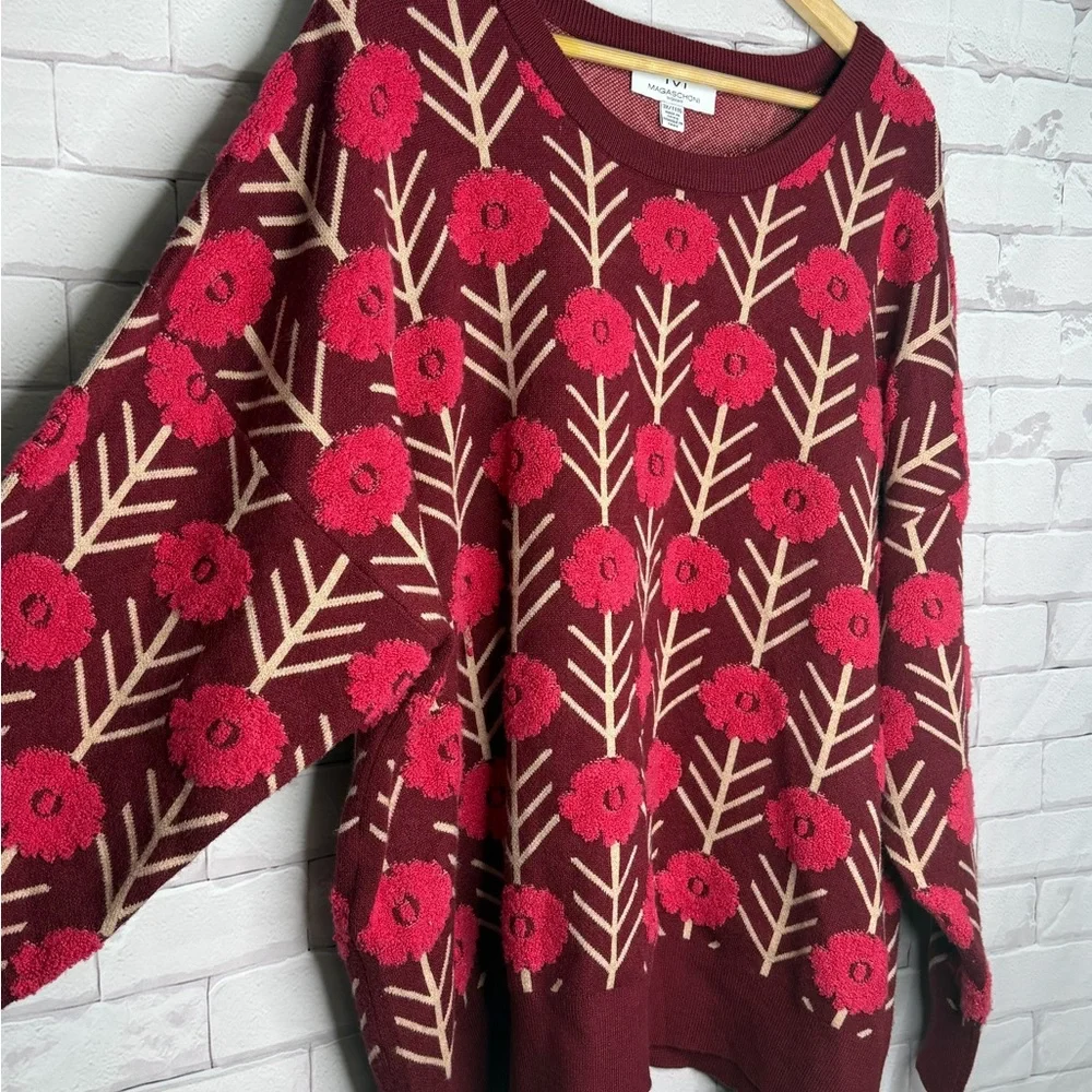 MAGASCHONI Woman Floral Textured Sweater – 3X /‎ Cozy Glam / Bold Floral